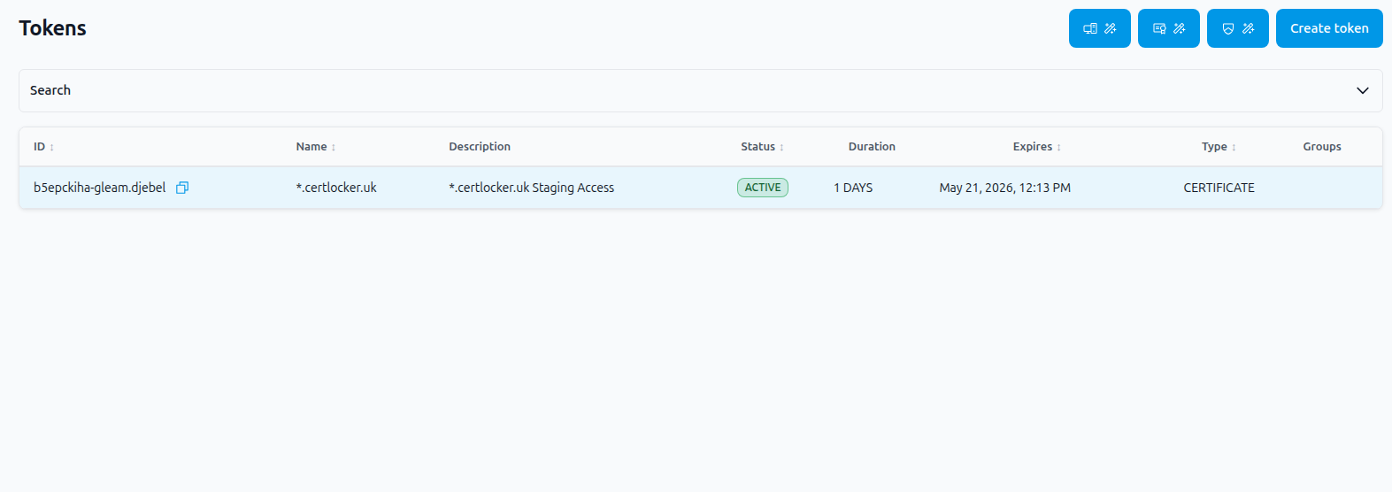 CertLocker certificate token used for ACME delivery