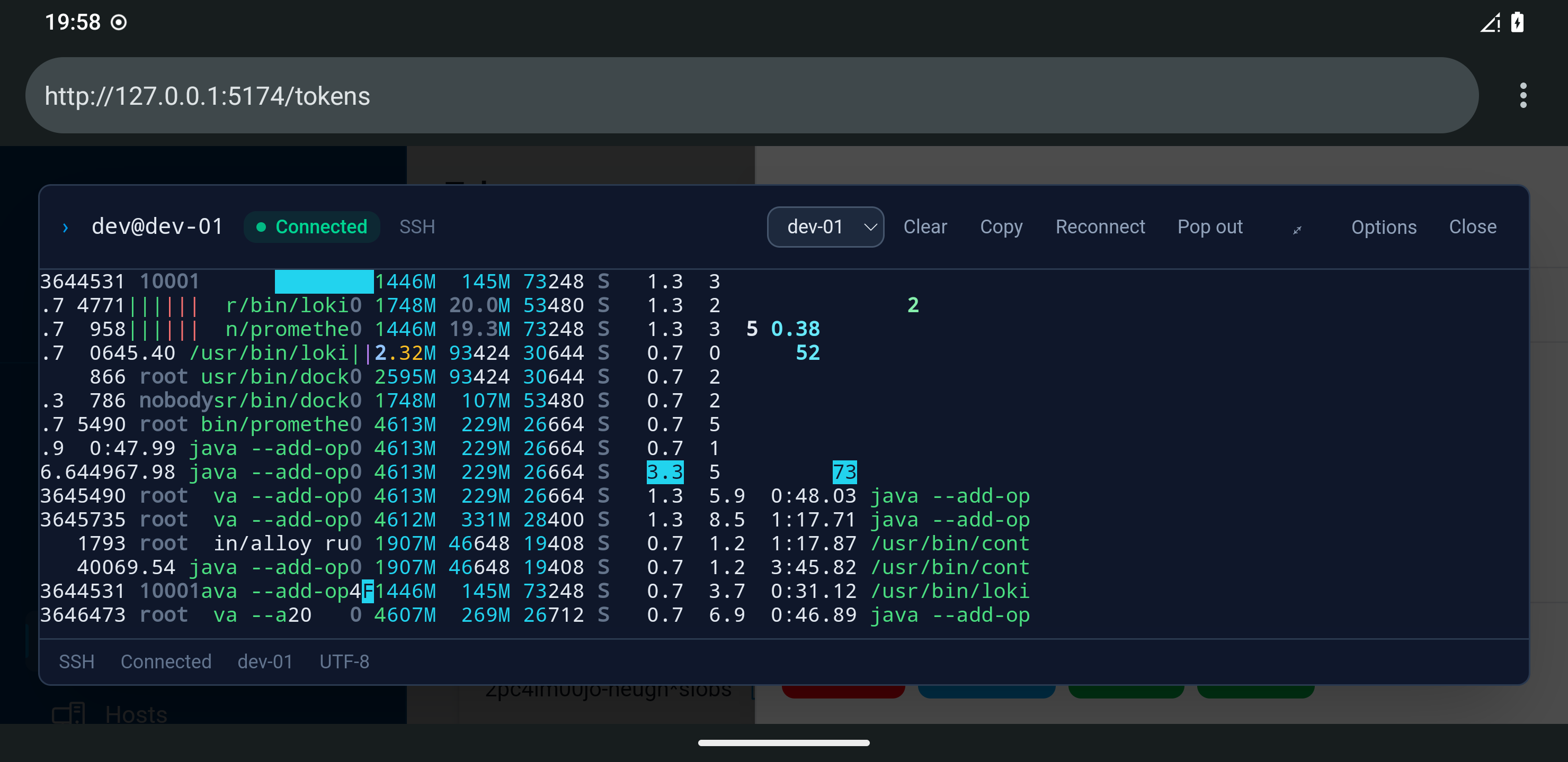 Same SSH session in landscape on a phone